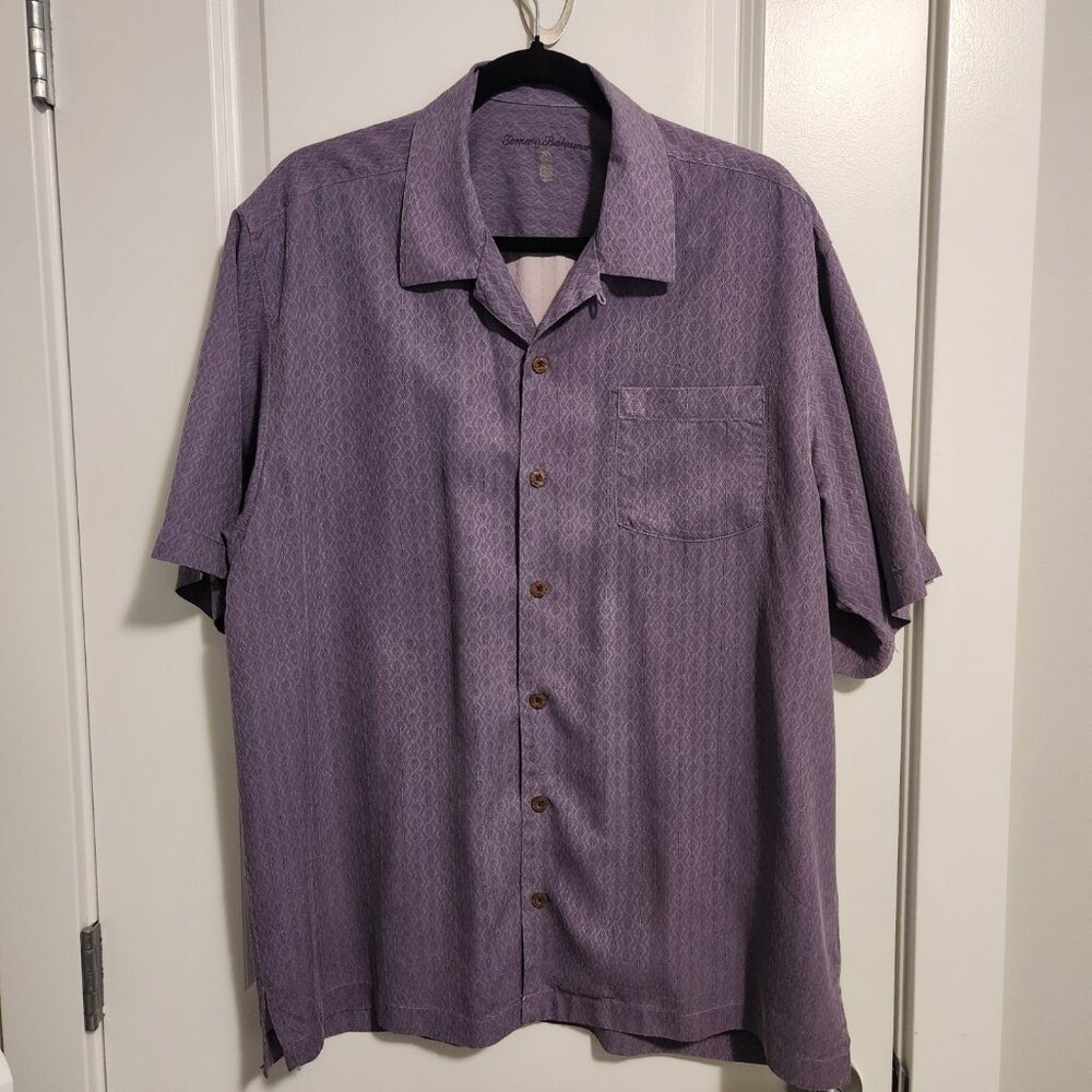 Men's Tommy Bahama 100% Silk Short Sleeve Button Down Shirt - Size L - Purple